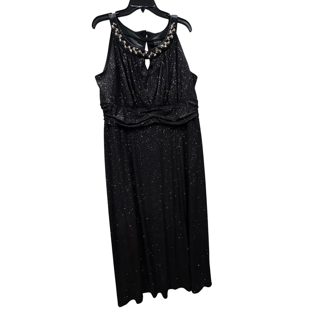 En Focus Women Dress Womens Plus 20W Black Sparkle Beaded Neckline Keyhole Lined